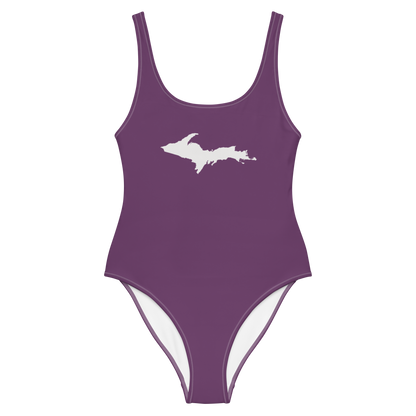 Michigan Upper Peninsula One-Piece Swimsuit (w/ UP Outline) | Plum