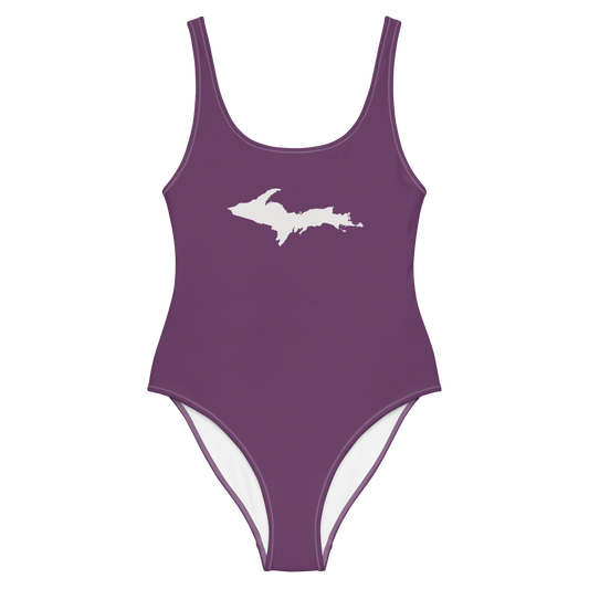 Michigan Upper Peninsula One-Piece Swimsuit (w/ UP Outline) | Plum