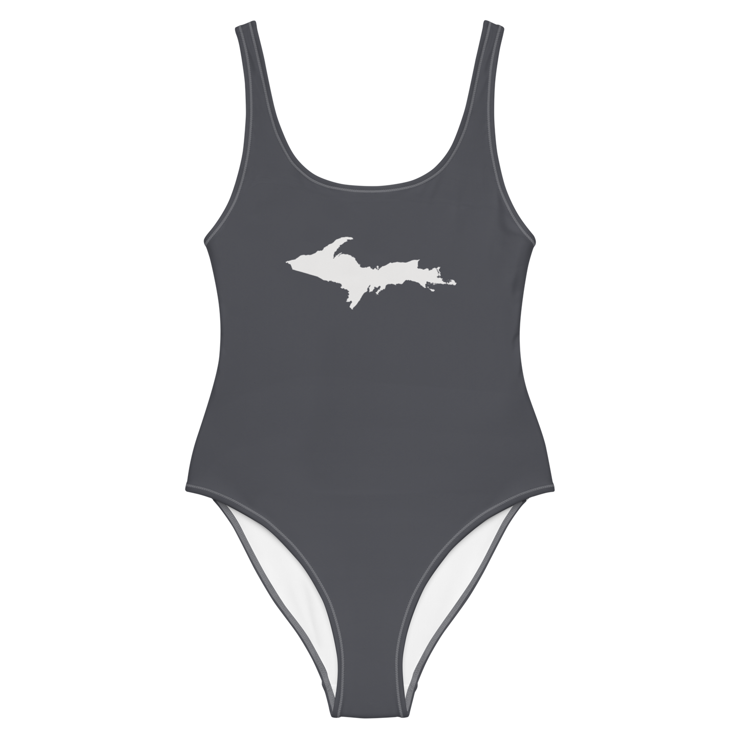 Michigan Upper Peninsula One-Piece Swimsuit (w/ UP Outline) | Iron Ore Grey