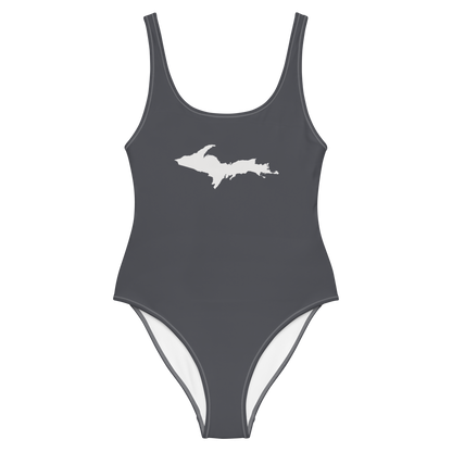 Michigan Upper Peninsula One-Piece Swimsuit (w/ UP Outline) | Iron Ore Grey