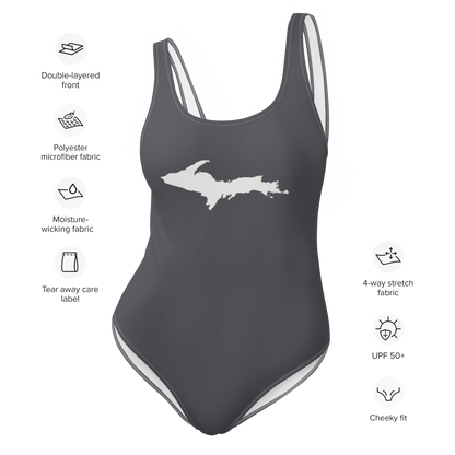 Michigan Upper Peninsula One-Piece Swimsuit (w/ UP Outline) | Iron Ore Grey