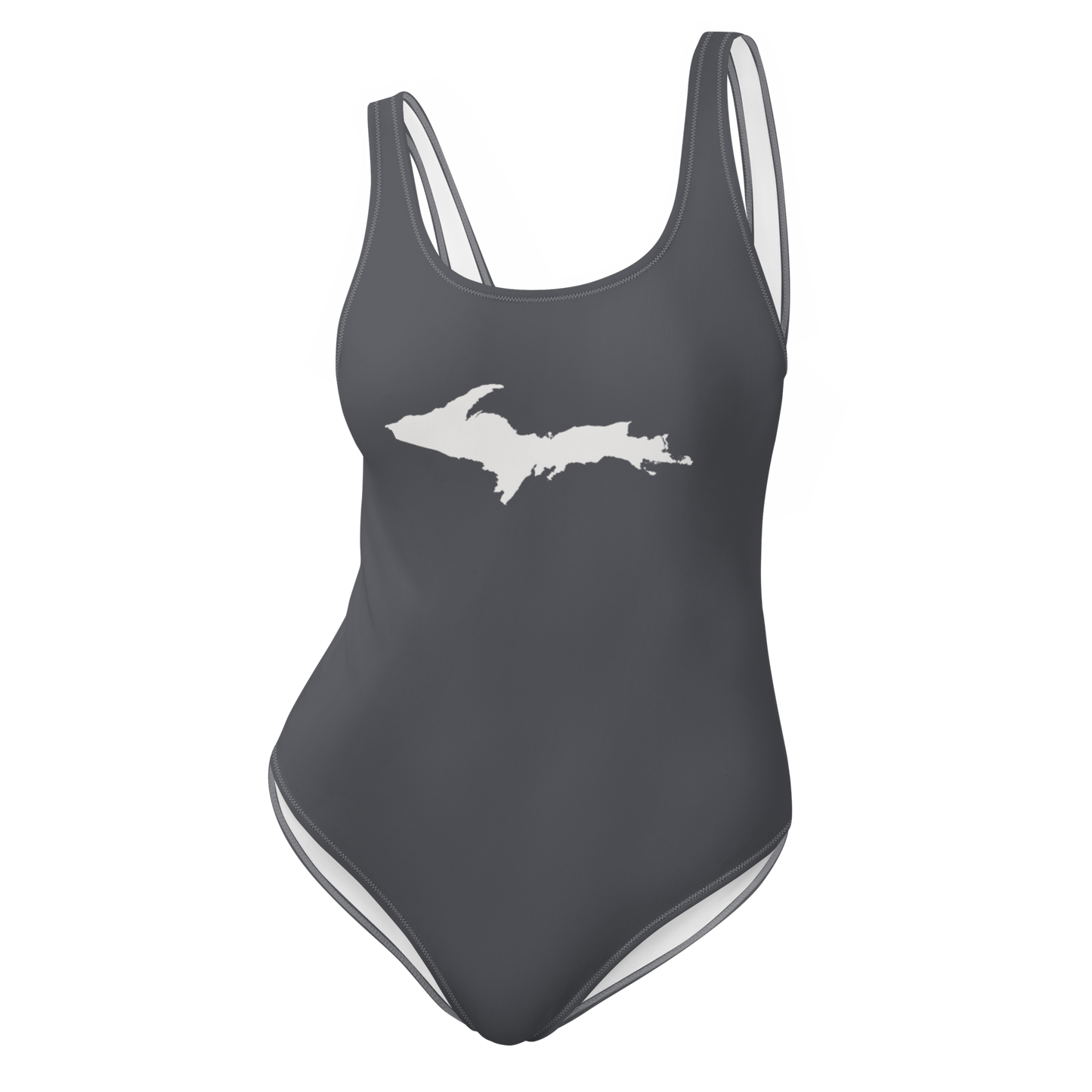 Michigan Upper Peninsula One-Piece Swimsuit (w/ UP Outline) | Iron Ore Grey