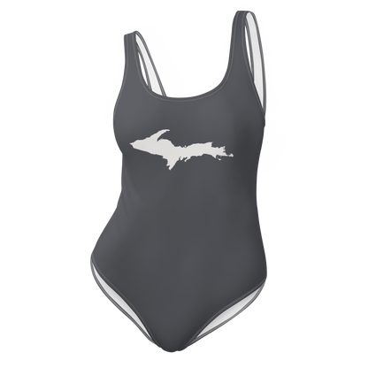 Michigan Upper Peninsula One-Piece Swimsuit (w/ UP Outline) | Iron Ore Grey