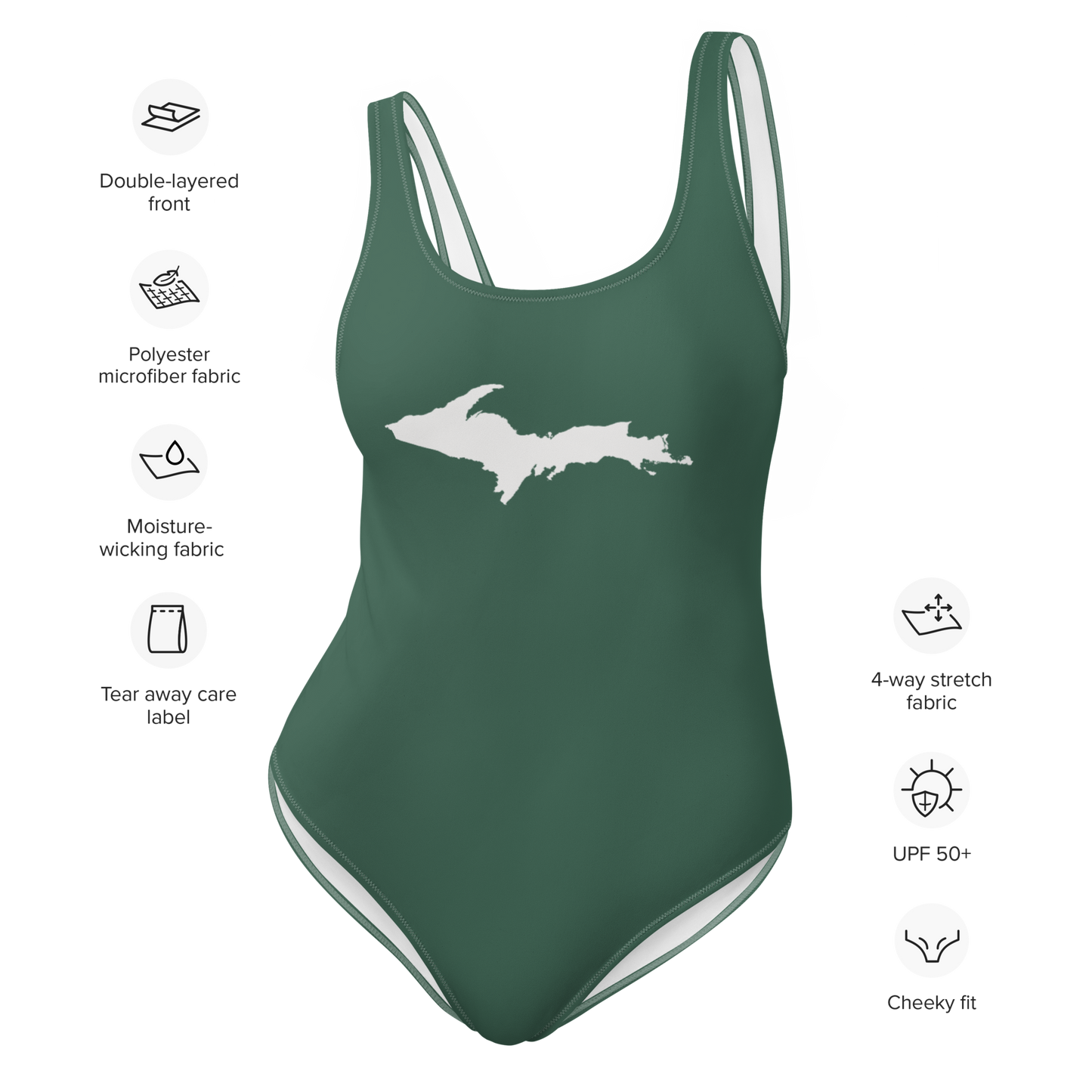 Michigan Upper Peninsula One-Piece Swimsuit (w/ UP Outline) | Ginger Ale Green