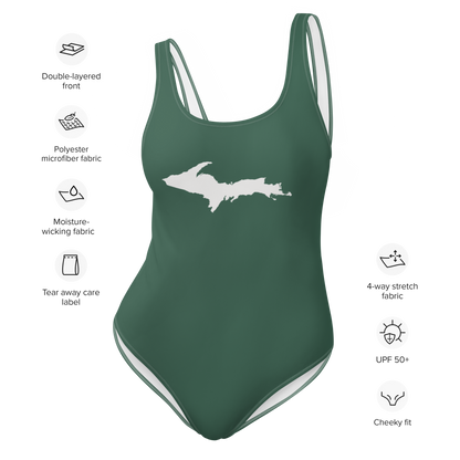 Michigan Upper Peninsula One-Piece Swimsuit (w/ UP Outline) | Ginger Ale Green