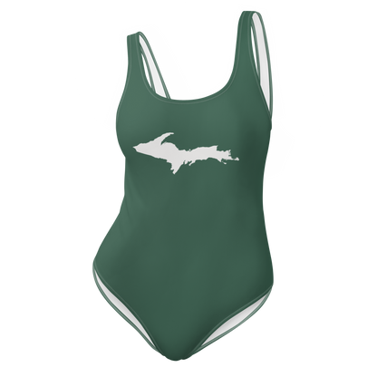 Michigan Upper Peninsula One-Piece Swimsuit (w/ UP Outline) | Ginger Ale Green