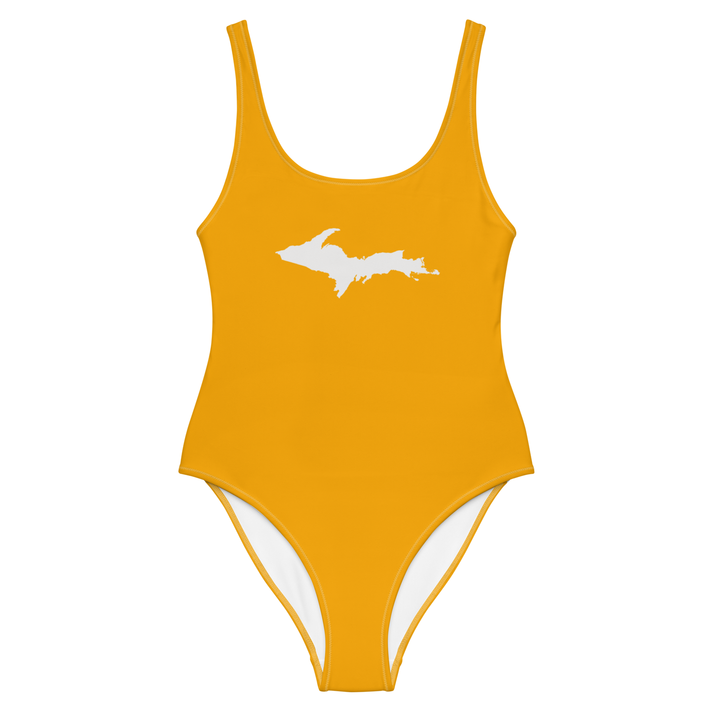 Michigan Upper Peninsula One-Piece Swimsuit (w/ UP Outline) | Birch Leaf Orange