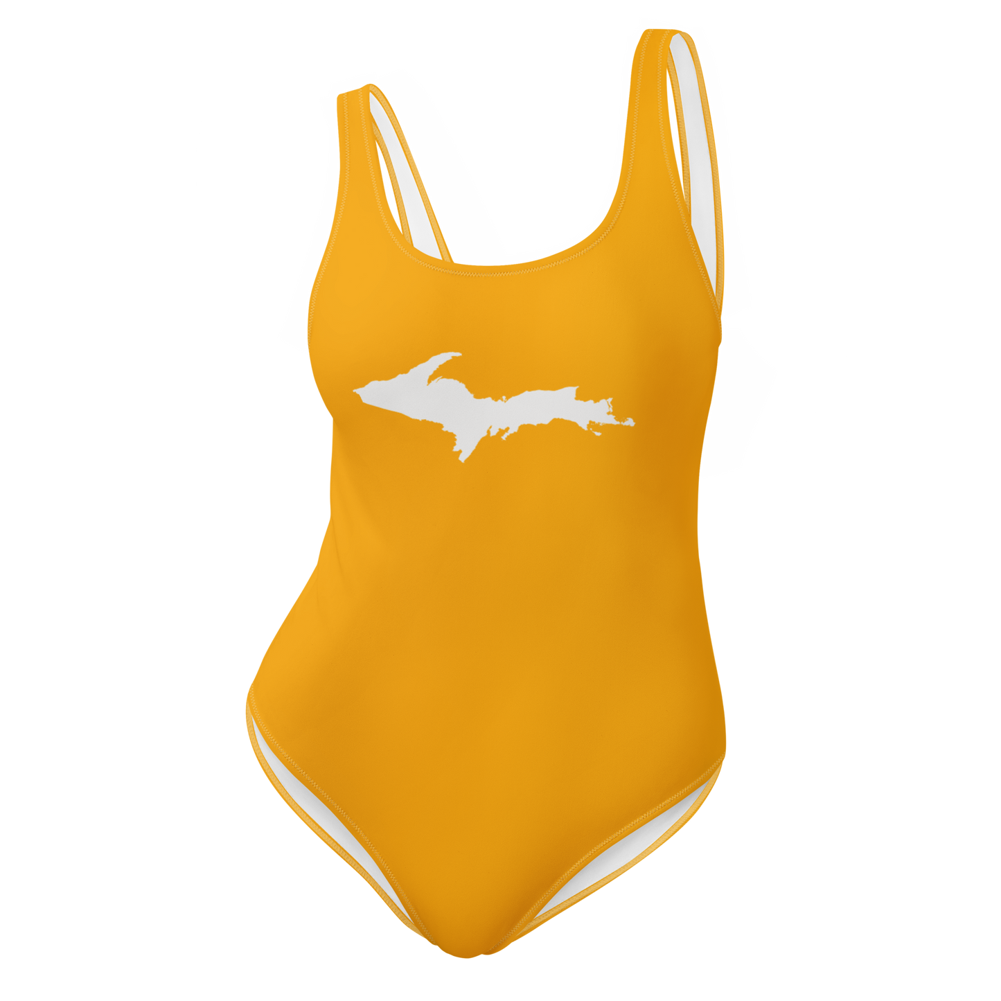 Michigan Upper Peninsula One-Piece Swimsuit (w/ UP Outline) | Birch Leaf Orange