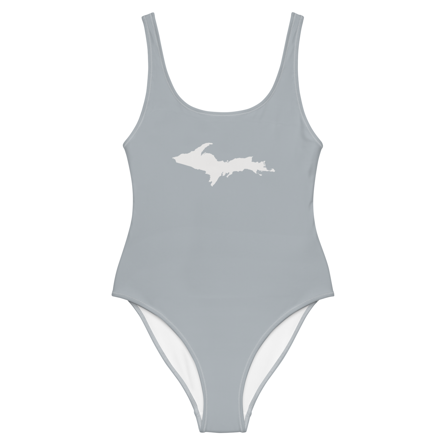 Michigan Upper Peninsula One-Piece Swimsuit (w/ UP Outline) | Silver