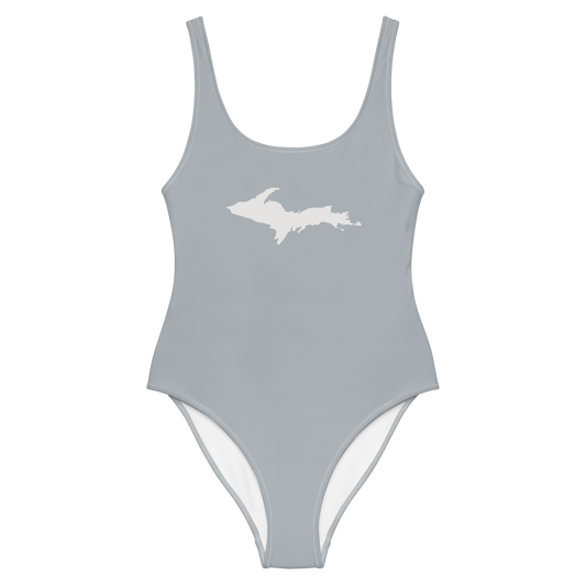 Michigan Upper Peninsula One-Piece Swimsuit (w/ UP Outline) | Silver