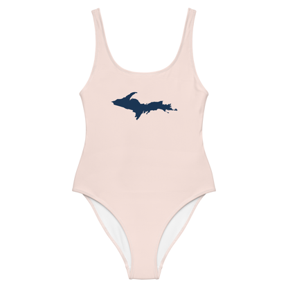 Michigan Upper Peninsula One-Piece Swimsuit (w/ UP Outline) | Champagne Pink