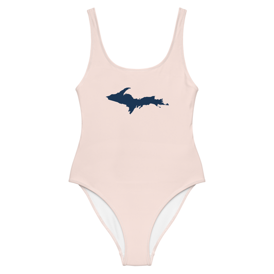 Michigan Upper Peninsula One-Piece Swimsuit (w/ UP Outline) | Champagne Pink