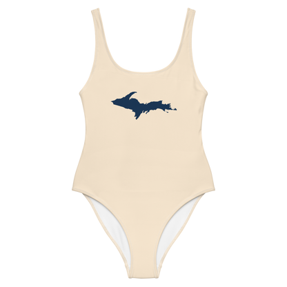 Michigan Upper Peninsula One-Piece Swimsuit (w/ UP Outline) | Champagne White