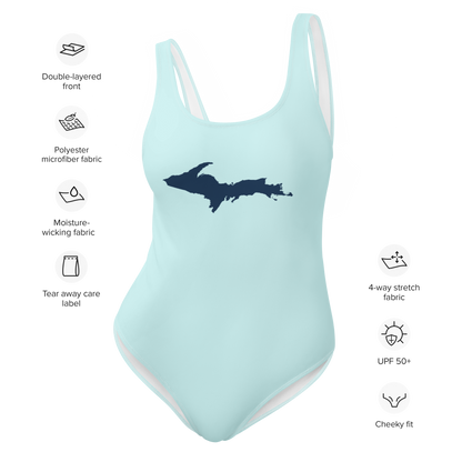 Michigan Upper Peninsula One-Piece Swimsuit (w/ UP Outline) | Cyan