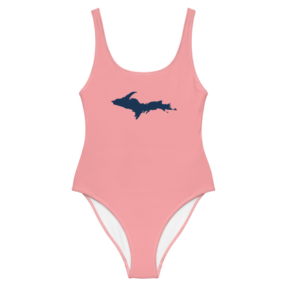 Michigan Upper Peninsula One-Piece Swimsuit (w/ UP Outline) | Strawberry Pink