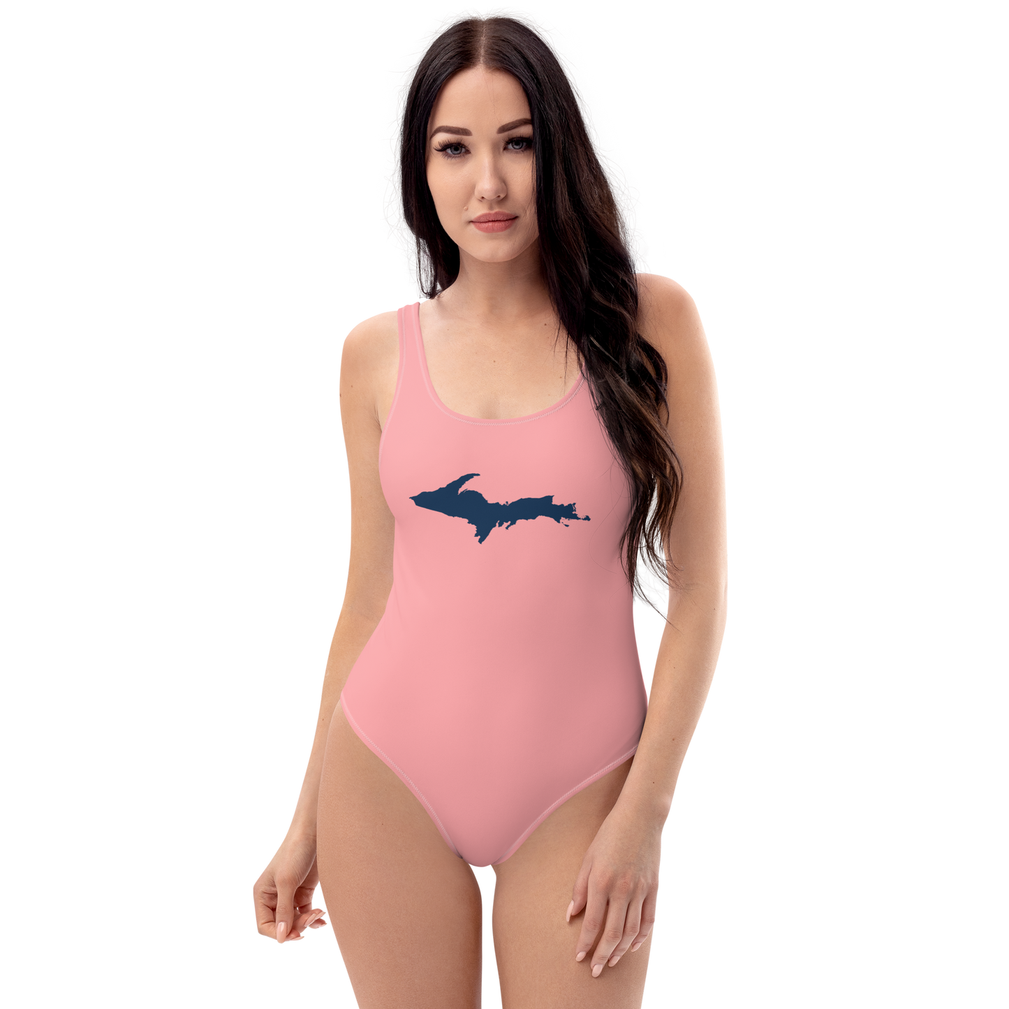 Michigan Upper Peninsula One-Piece Swimsuit (w/ UP Outline) | Strawberry Pink