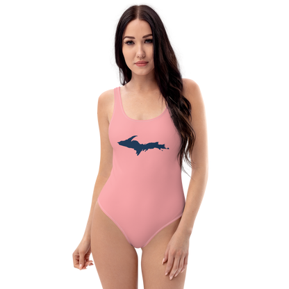 Michigan Upper Peninsula One-Piece Swimsuit (w/ UP Outline) | Strawberry Pink