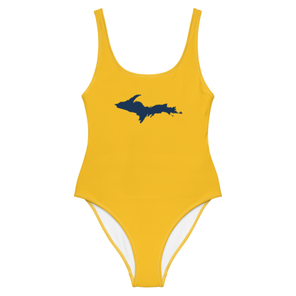 Michigan Upper Peninsula One-Piece Swimsuit (w/ UP Outline) | Maize