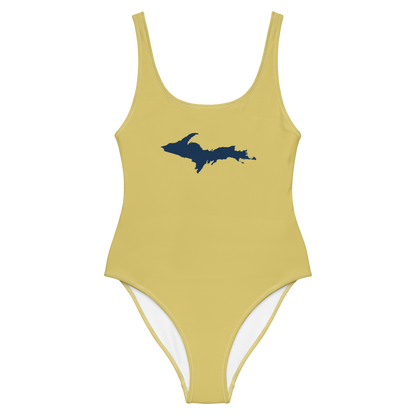 Michigan Upper Peninsula One-Piece Swimsuit (w/ UP Outline) | Plum Yellow