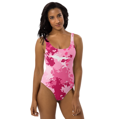 Michigan Upper Peninsula One-Piece Swimsuit (w/ UP Outline) | Pink Camo