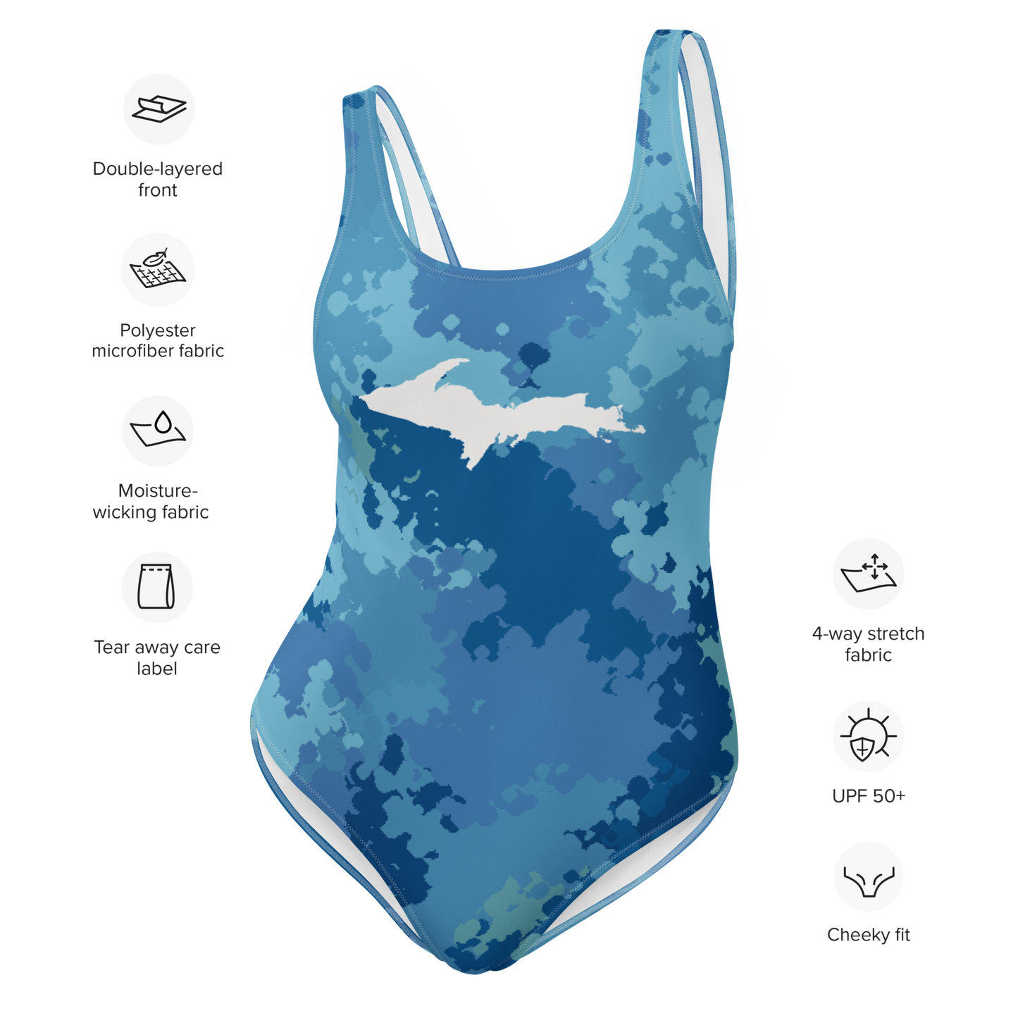 Michigan Upper Peninsula One-Piece Swimsuit (w/ UP Outline) | Great Lakes Camo