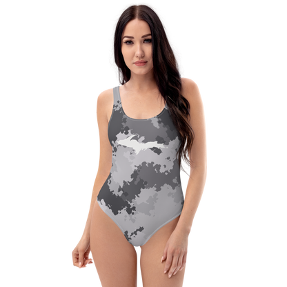 Michigan Upper Peninsula One-Piece Swimsuit (w/ UP Outline) | Iron Ore Camo