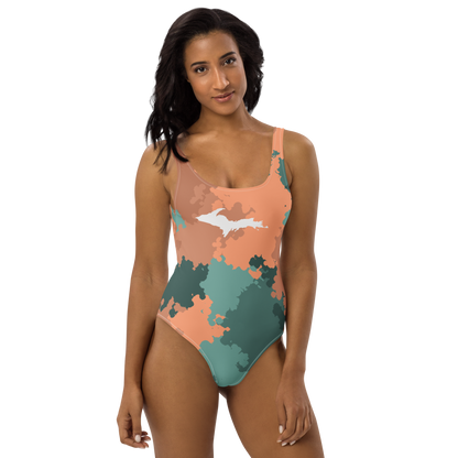 Michigan Upper Peninsula One-Piece Swimsuit (w/ UP Outline) | Copper Country Camo