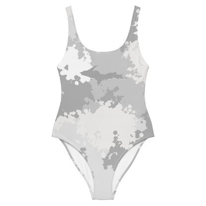 Michigan Upper Peninsula One-Piece Swimsuit (w/ UP Outline) | Snow Camo