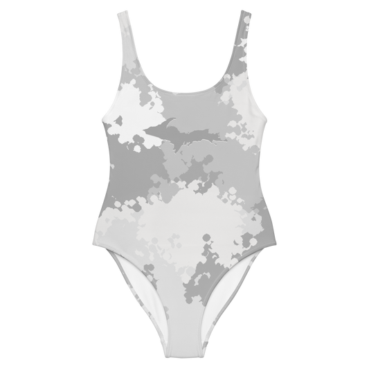 Michigan Upper Peninsula One-Piece Swimsuit (w/ UP Outline) | Snow Camo