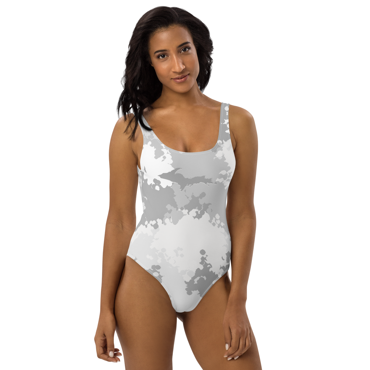 Michigan Upper Peninsula One-Piece Swimsuit (w/ UP Outline) | Snow Camo