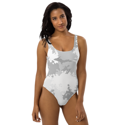 Michigan Upper Peninsula One-Piece Swimsuit (w/ UP Outline) | Snow Camo