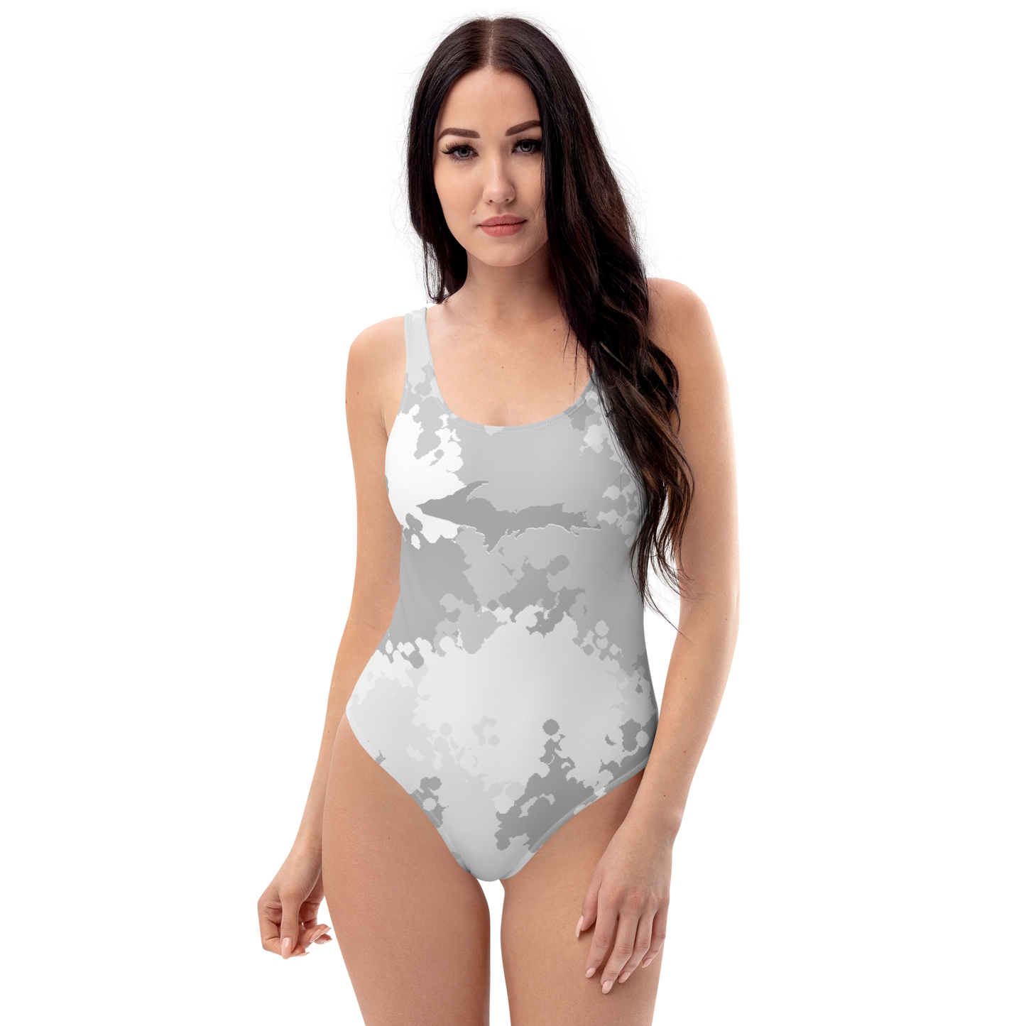 Michigan Upper Peninsula One-Piece Swimsuit (w/ UP Outline) | Snow Camo