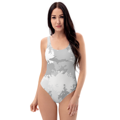 Michigan Upper Peninsula One-Piece Swimsuit (w/ UP Outline) | Snow Camo