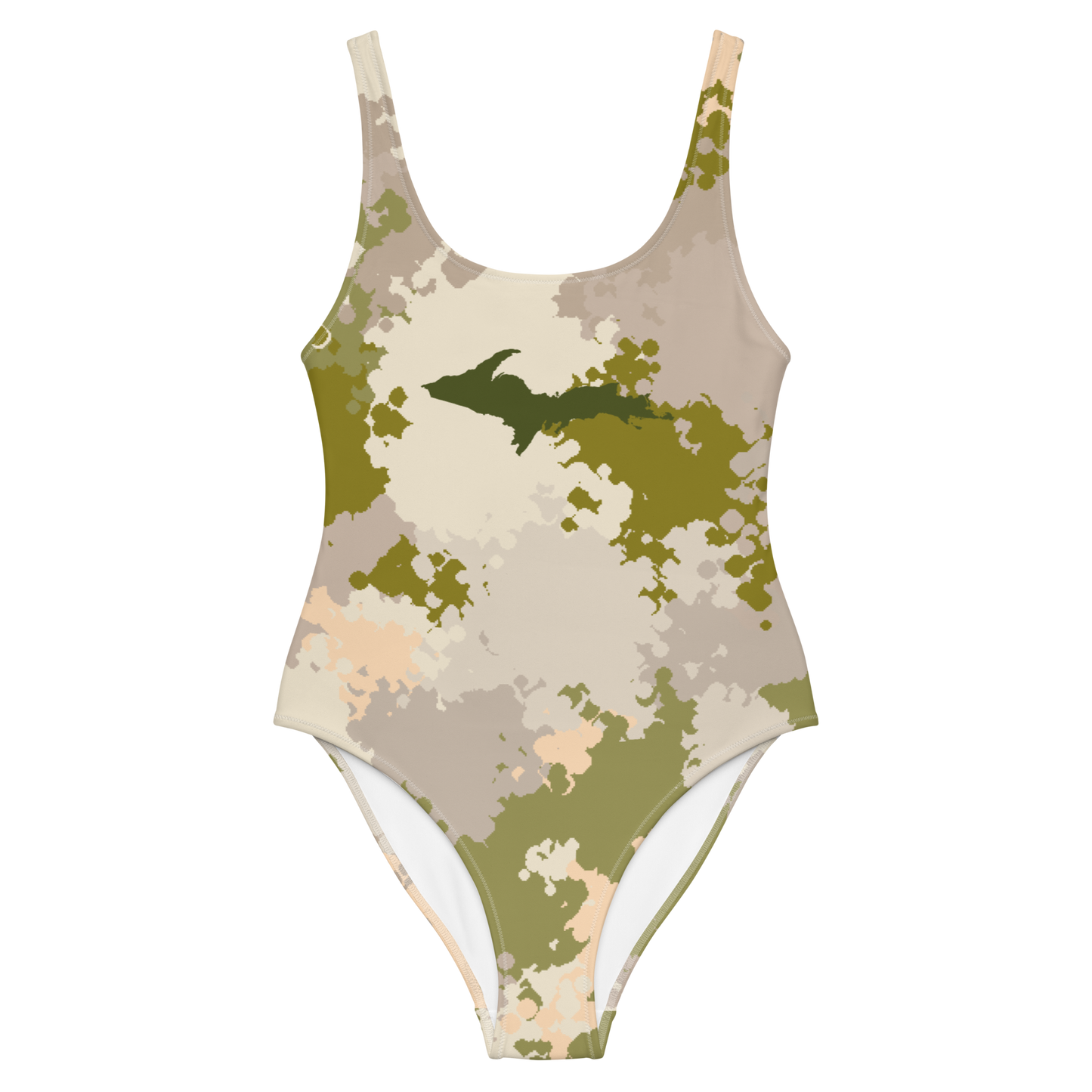 Michigan Upper Peninsula One-Piece Swimsuit (w/ UP Outline) | Army Green