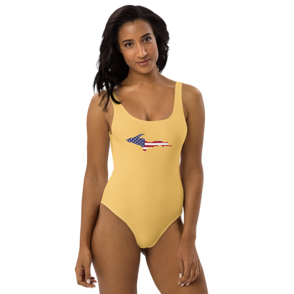 Michigan Upper Peninsula One-Piece Swimsuit (w/ UP USA Flag) | Citrine