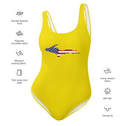 Michigan Upper Peninsula One-Piece Swimsuit (w/ UP USA Flag) | Gadsden Yellow