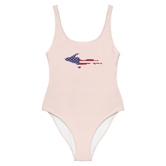 Michigan Upper Peninsula One-Piece Swimsuit (w/ UP USA Flag) | Champagne Pink