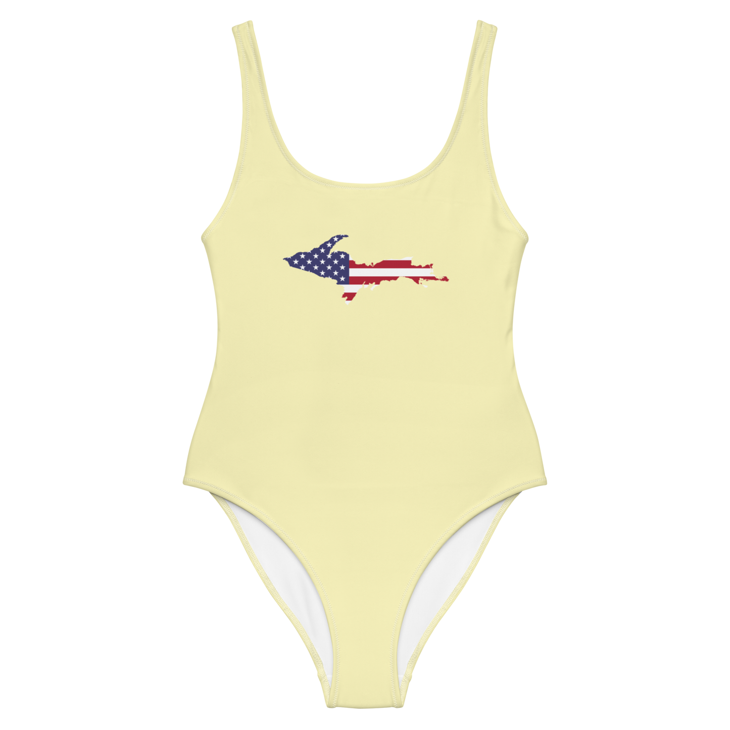 Michigan Upper Peninsula One-Piece Swimsuit (w/ UP USA Flag) | Canary Yellow