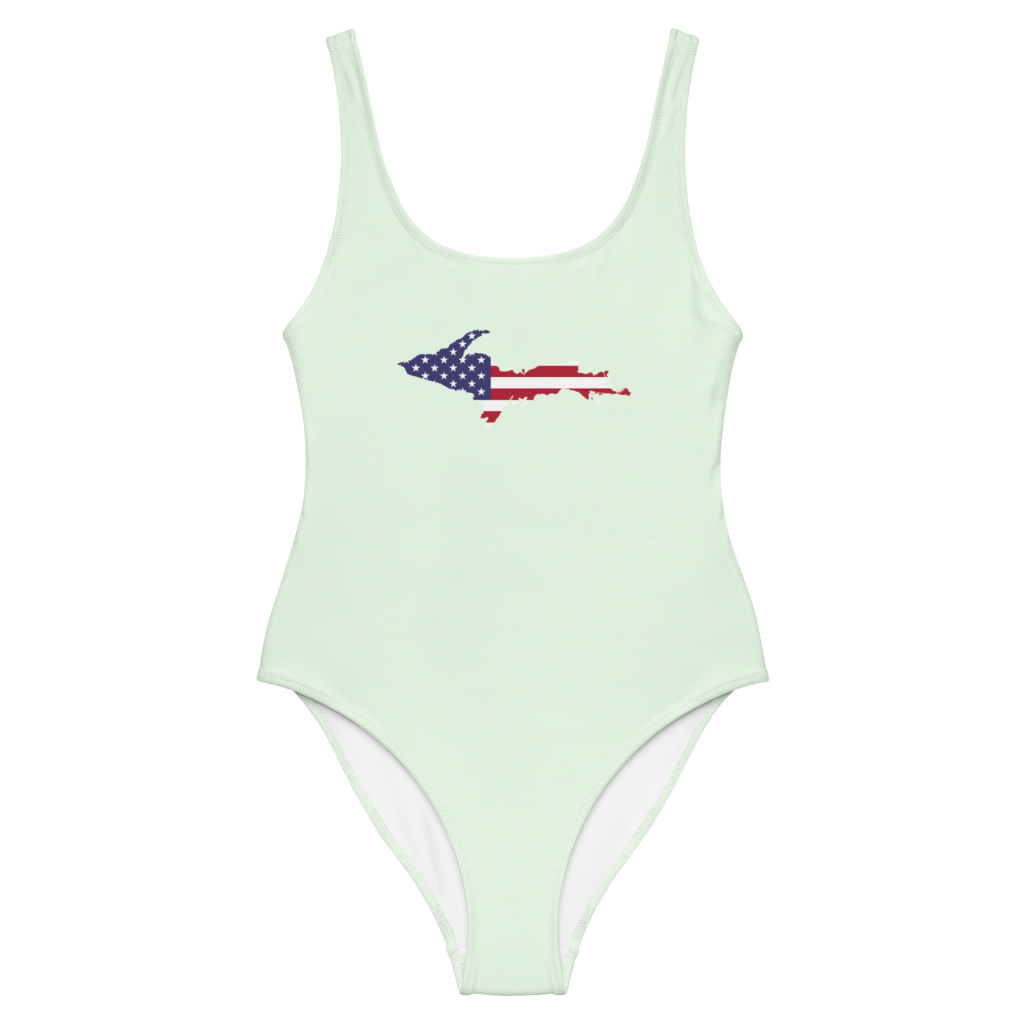 Michigan Upper Peninsula One-Piece Swimsuit (w/ UP USA Flag) | Dew Green