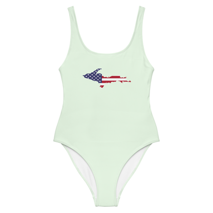 Michigan Upper Peninsula One-Piece Swimsuit (w/ UP USA Flag) | Dew Green