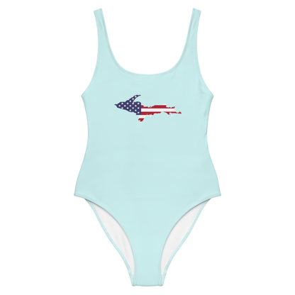 Michigan Upper Peninsula One-Piece Swimsuit (w/ UP USA Flag) | Cyan