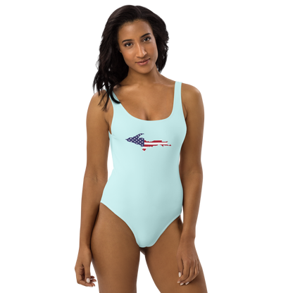 Michigan Upper Peninsula One-Piece Swimsuit (w/ UP USA Flag) | Cyan