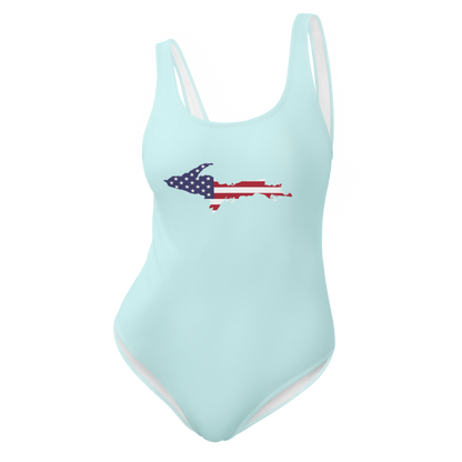 Michigan Upper Peninsula One-Piece Swimsuit (w/ UP USA Flag) | Cyan