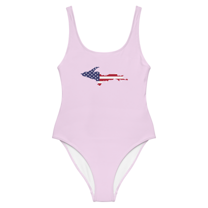 Michigan Upper Peninsula One-Piece Swimsuit (w/ UP USA Flag) | Pale Lavender