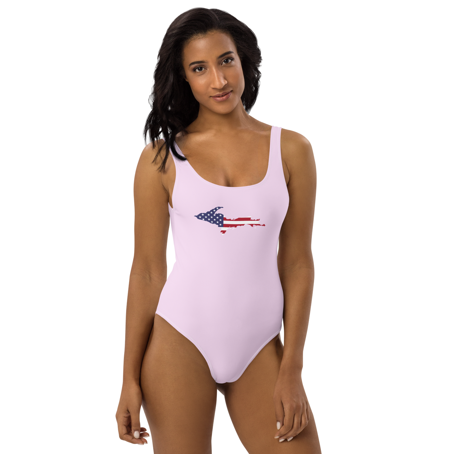 Michigan Upper Peninsula One-Piece Swimsuit (w/ UP USA Flag) | Pale Lavender