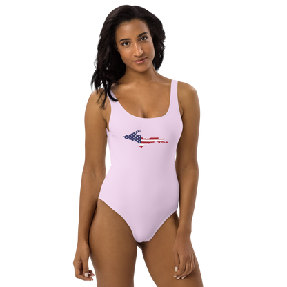 Michigan Upper Peninsula One-Piece Swimsuit (w/ UP USA Flag) | Pale Lavender