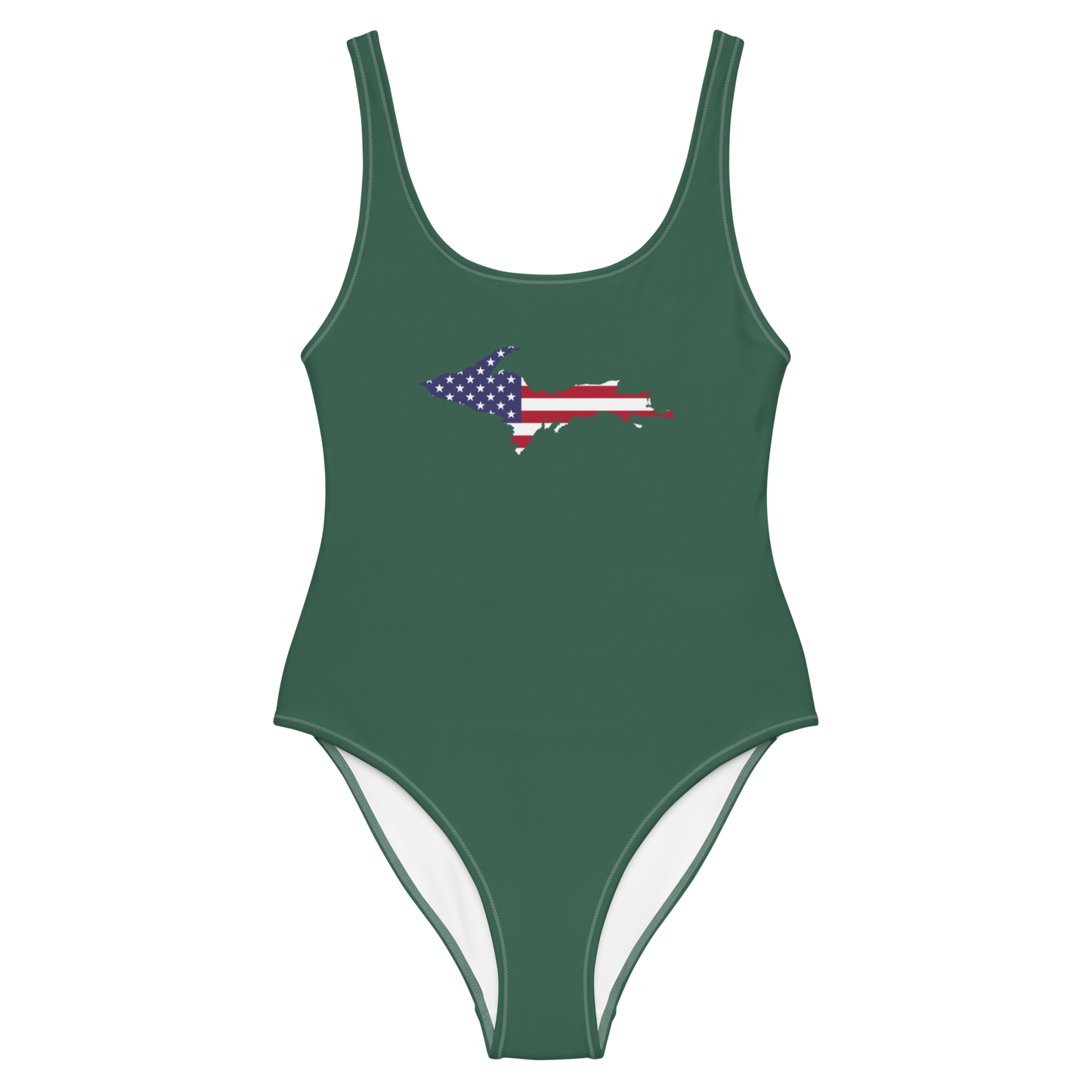 Michigan Upper Peninsula One-Piece Swimsuit (w/ UP USA Flag) | Ginger Ale Green