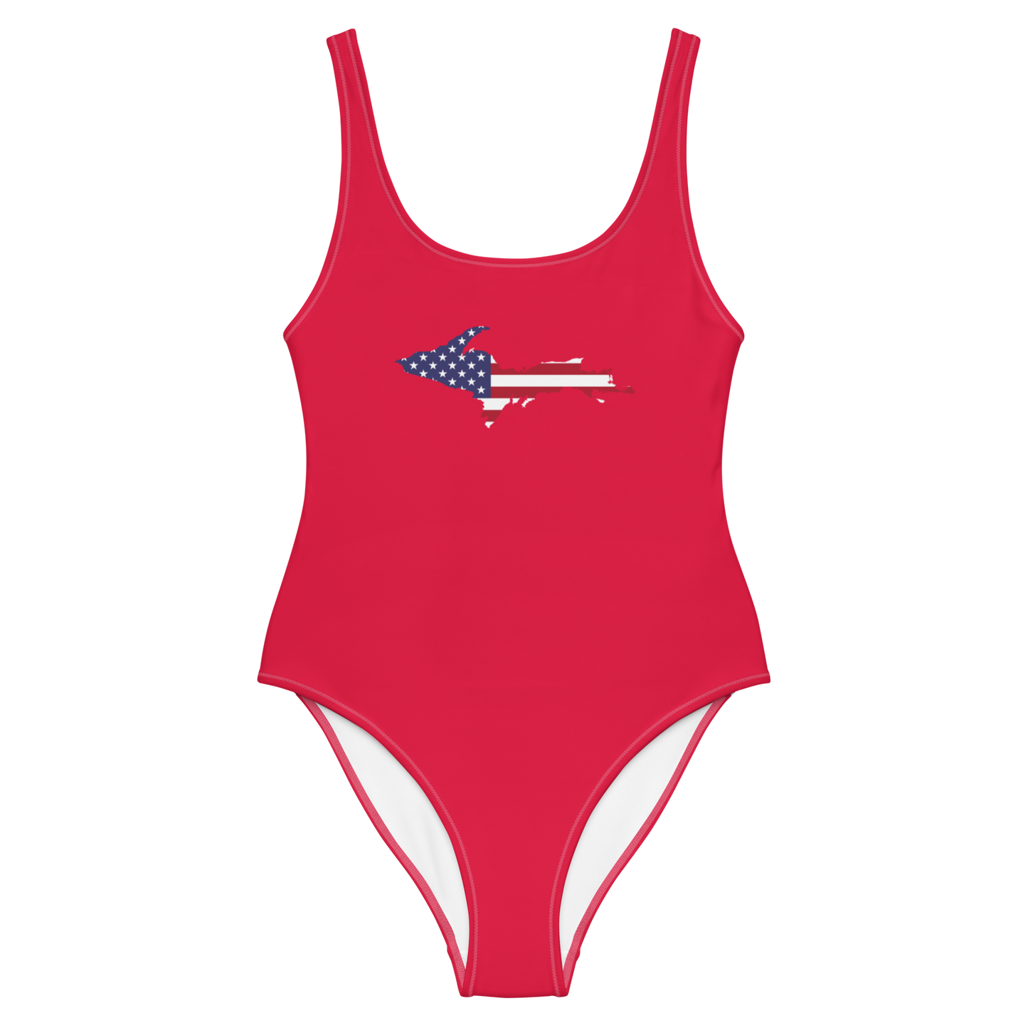 Michigan Upper Peninsula One-Piece Swimsuit (w/ UP USA Flag) | Lighthouse Red