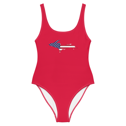 Michigan Upper Peninsula One-Piece Swimsuit (w/ UP USA Flag) | Lighthouse Red