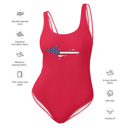 Michigan Upper Peninsula One-Piece Swimsuit (w/ UP USA Flag) | Lighthouse Red